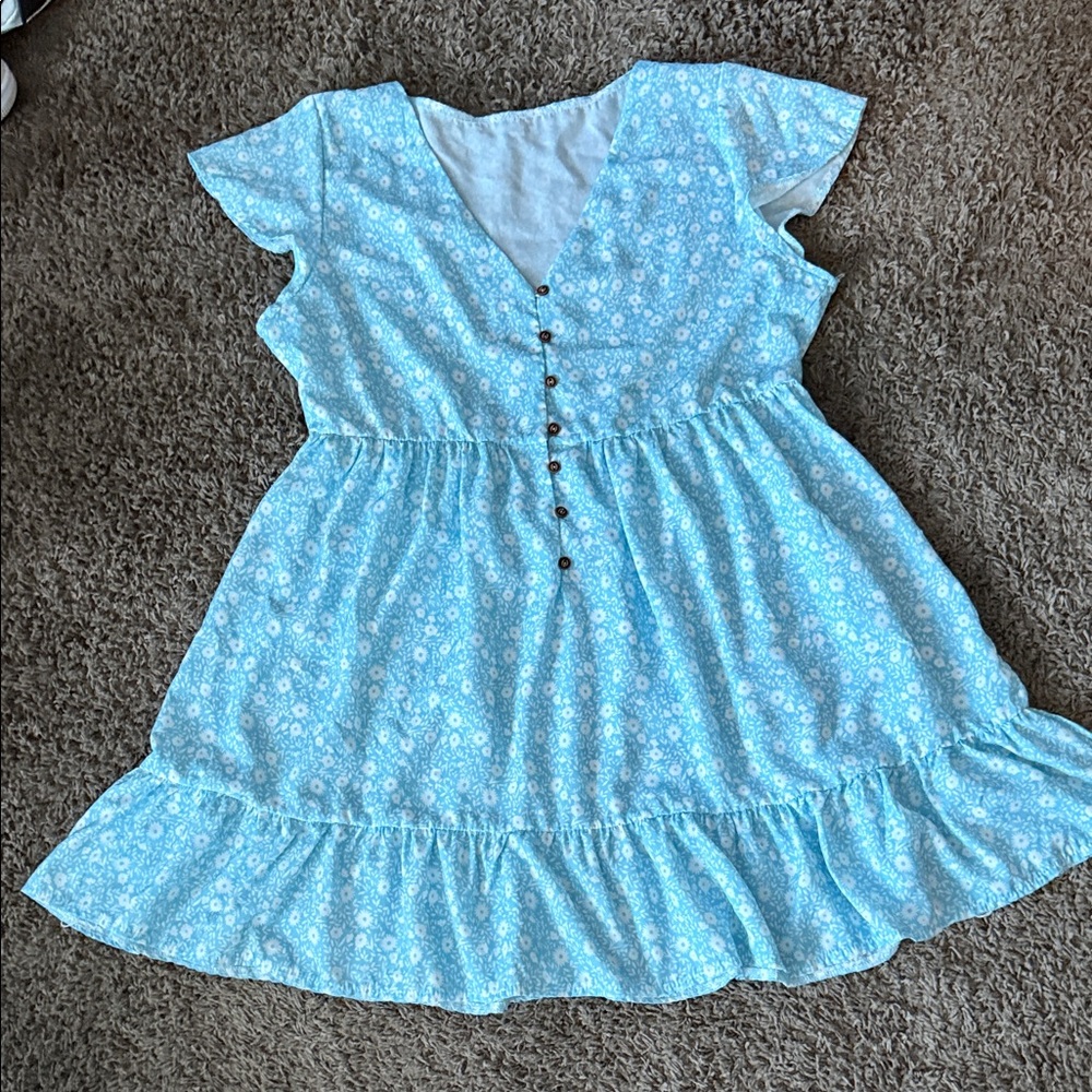 Elegant Blue Floral Mini Dress